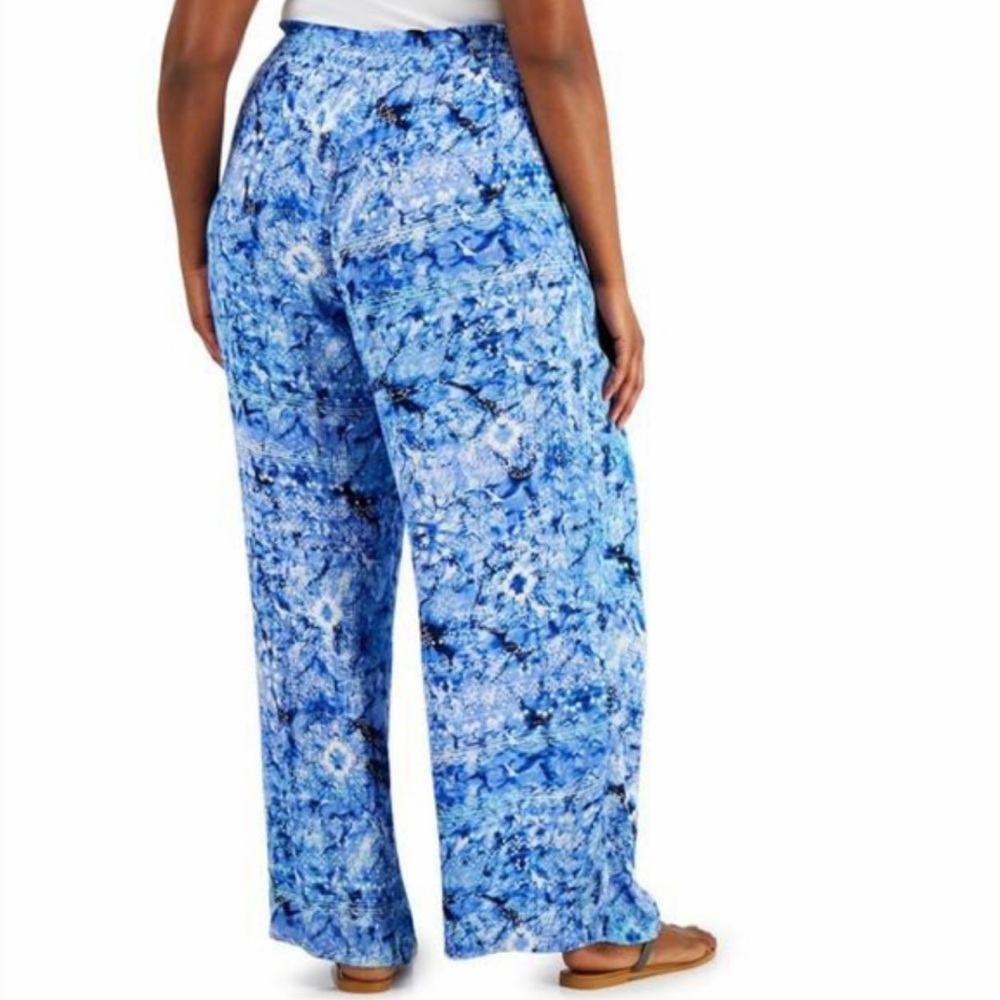 JM Collection - Blue / White / Black Printed Wide Leg Pants XL Size (Women)